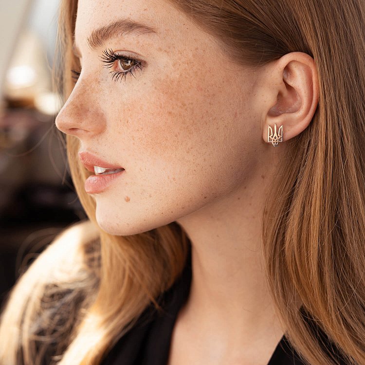 Асиметричні сережки "Герб України - Тризуб" (біле золото) с08028 від ювелірного магазину Онікс - 2