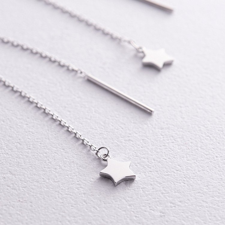 Серьги - протяжки "Звездочки" в белом золоте с05283 от ювелирного магазина Оникс - 2