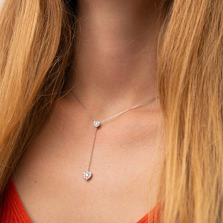 Золоте кольє - краватка "Сердечки" з діамантами колб0120mi від ювелірного магазину Онікс - 8