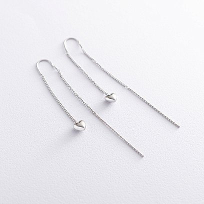 Серебряные серьги-протяжки "Сердечки"  122735