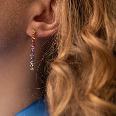 Золоті сережки - пусети з різнокольоровими сапфірами сб0448nl №7