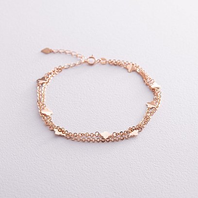 Подвійний браслет "Конюшина" у червоному золоті б05199