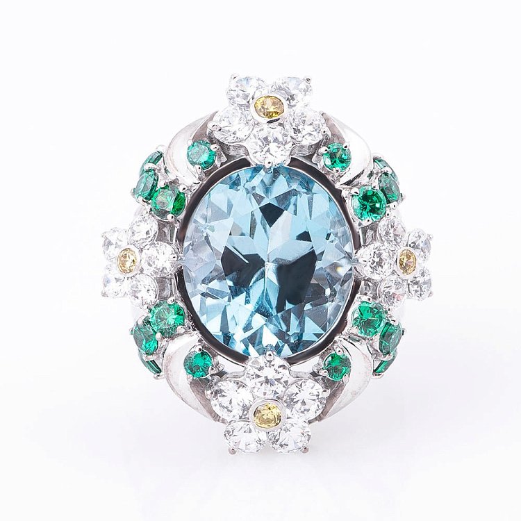 Золота каблучка з топазом і кольоровими фіанітами 14032088т від ювелірного магазину Онікс - 3