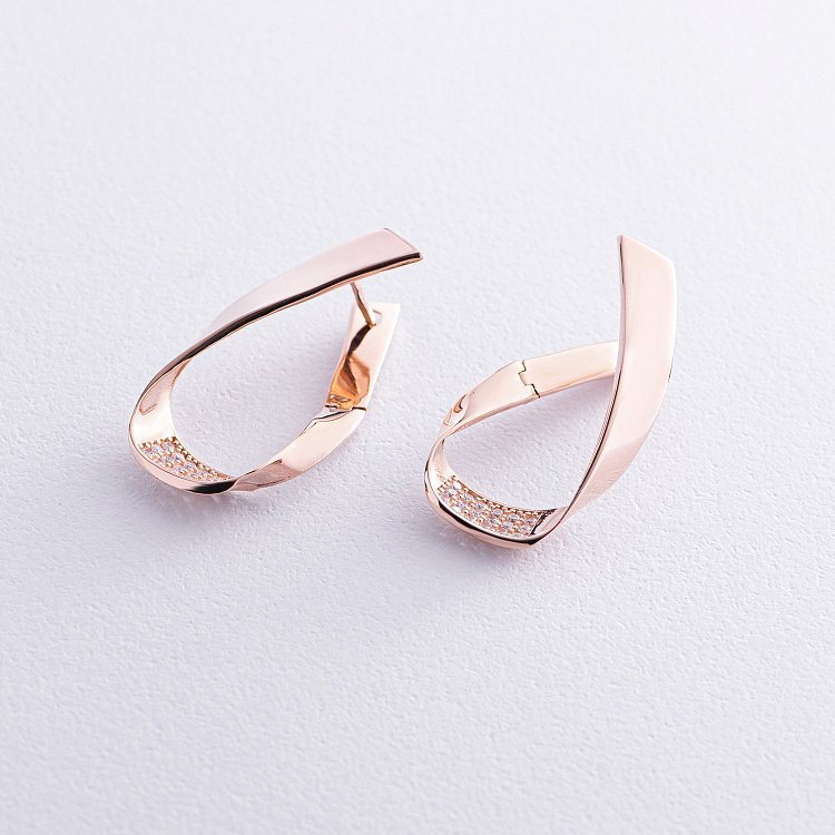 Золотые серьги на английской застежке (фианиты) с07098 от ювелирного магазина Оникс - 3