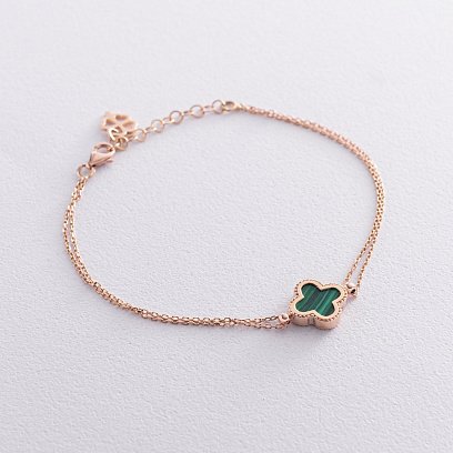Браслет "Клевер" в красном золоте (малахит) б04555