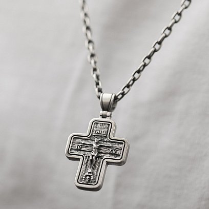 Православний срібний хрест "Розп'яття. Спаси і Збережи" 133308 №2