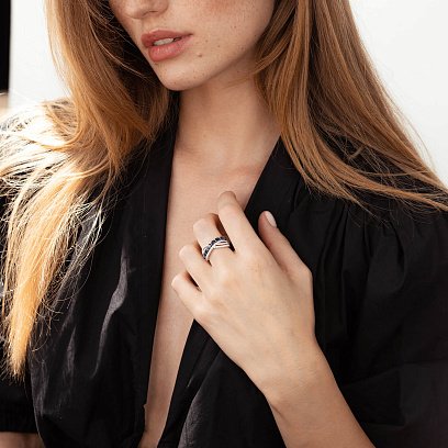 Золота каблучка з синіми сапфірами і діамантами R00771mi №4