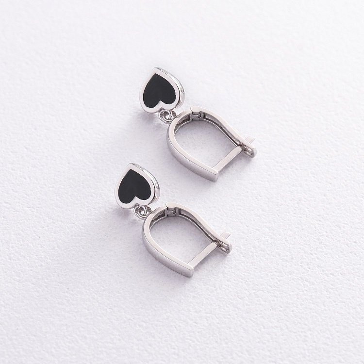 Серьги "Сердечки" в белом золоте (эмаль) с08338 от ювелирного магазина Оникс - 2