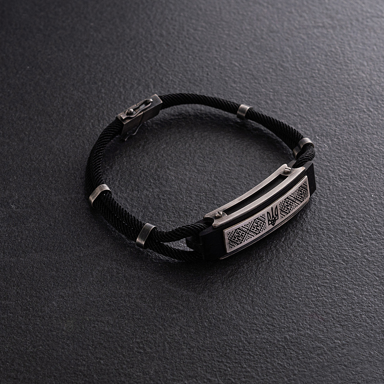 Браслет "Герб Украины - Тризуб. Вышиванка" с серебряными вставками (эбен) 1249 от ювелирного магазина Оникс