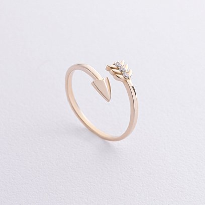 Кольцо "Стрела" в желтом золоте (фианиты) к08172 №7