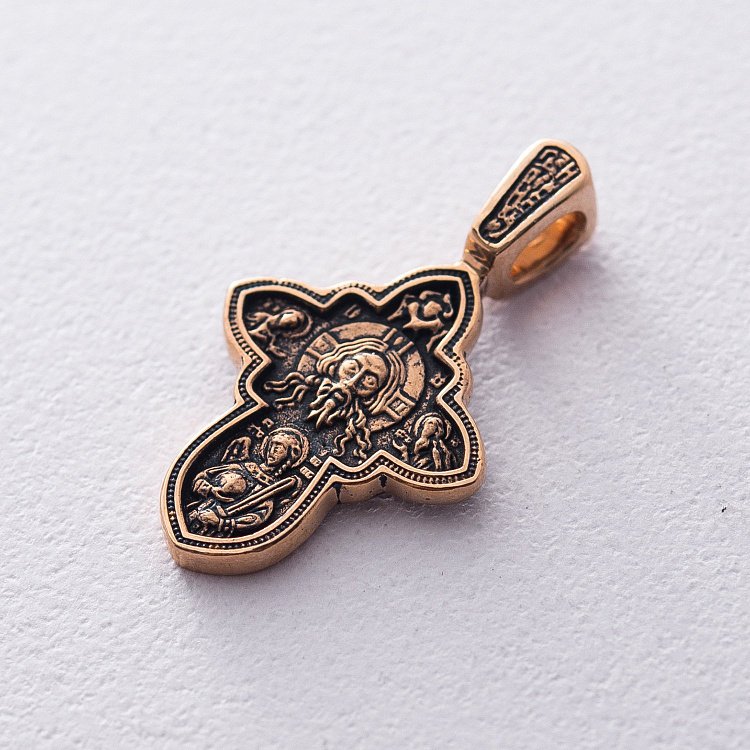 Золотий православний хрест з чорнінням "Спас Нерукотворний. Успіння Божої Матері" п02638 від ювелірного магазину Онікс