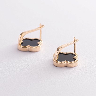 Золоті сережки "Конюшина" з оніксом с07367 №4