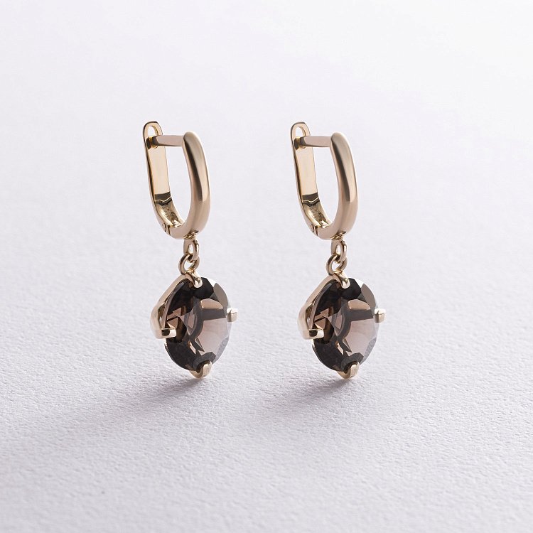 Золотые серьги "Влечение" (дымчастый кварц) с08525 от ювелирного магазина Оникс
