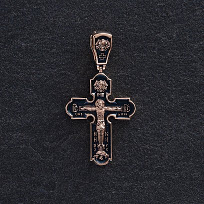 Православный золотой крест "Распятие Христово. Спас Нерукотворный. Икона Божией Матери знамение. Святитель Николай" п02699 №5