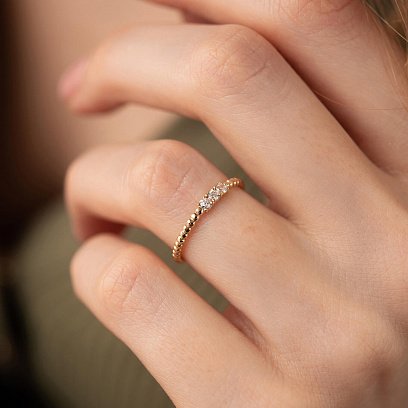 Шариковое кольцо "Мелоди" с фианитами (желтое золото) к07405 №6