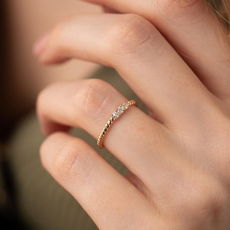 Шариковое кольцо "Мелоди" с фианитами (желтое золото) к07405 от ювелирного магазина Оникс - 6