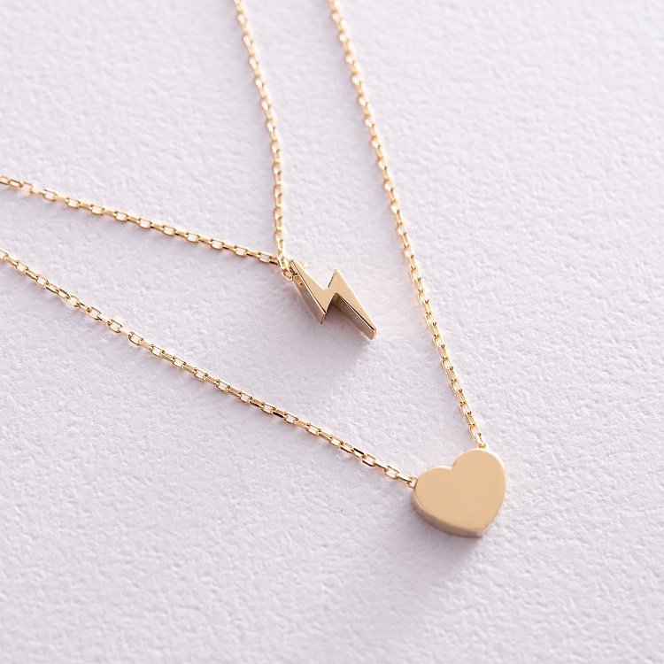 Подвійне золоте кольє "Блискавка та сердечко" кол02311 від ювелірного магазину Онікс - 2