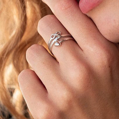 Каблучка "Сердечко і нескінченність" у білому золоті к07117 №2