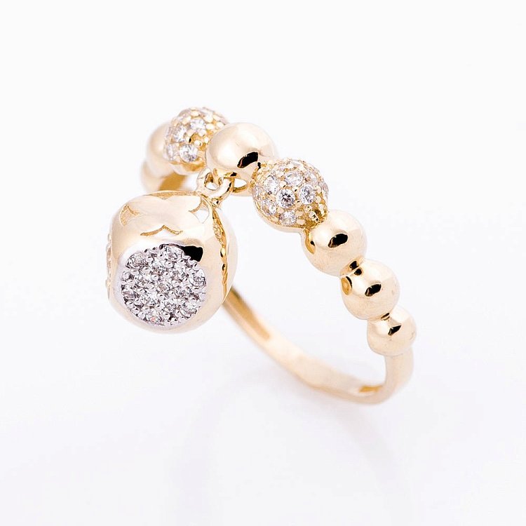 Золотое кольцо "Шарики" (фианиты) к04935 от ювелирного магазина Оникс