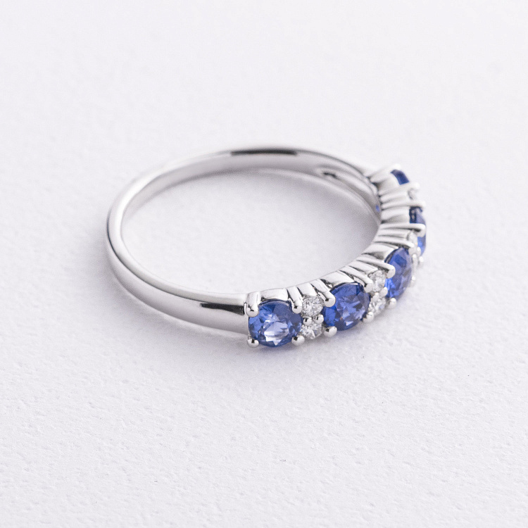 Золота каблучка з сапфірами і діамантами кб0669nl від ювелірного магазину Онікс - 1