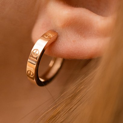 Сережки - кільця "Love" у червоному золоті с09106 №4