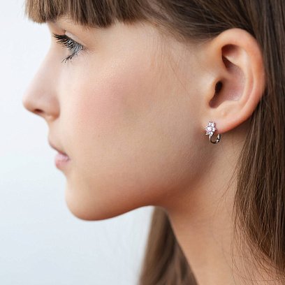 Золотые серьги "Цветочки" с фианитами с03582 №5