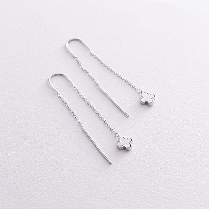 Золоті сережки - протяжки "Конюшина" з перламутром с08578 №2