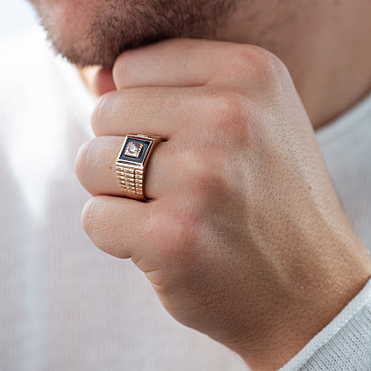 Чоловіча золота печатка з фіанітом і емаллю к07216 №2