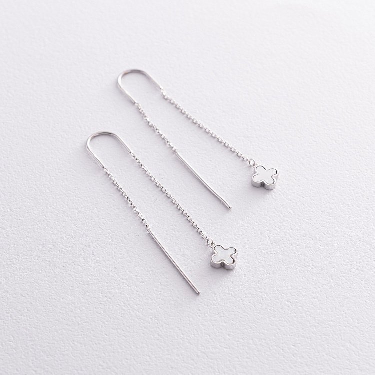 Золоті сережки - протяжки "Конюшина" з перламутром с08578 від ювелірного магазину Онікс - 1