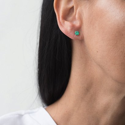 Золотые серьги-пусеты с изумрудами сб0185gl №3