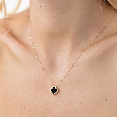 Кольє "Конюшина" в жовтому золоті (онікс) кол01694 №3