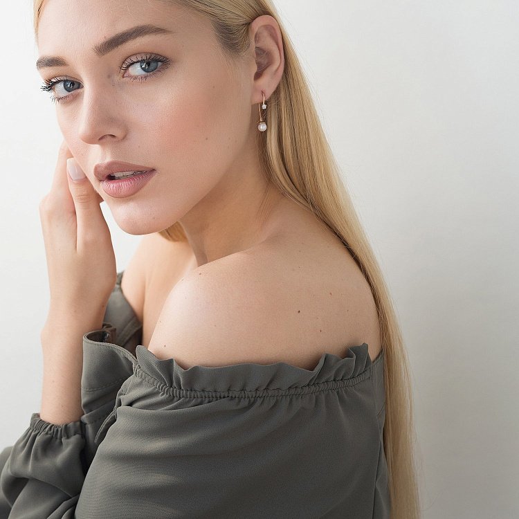 Серьги (культ. пресн. жемчуг, фианит) с02807 от ювелирного магазина Оникс - 3