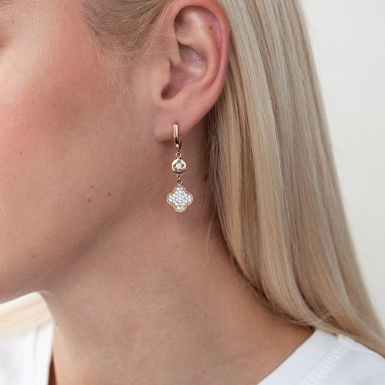 Золотые серьги "Клевер" с фианитами с04477 от ювелирного магазина Оникс