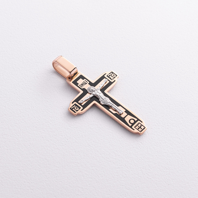 Православний золотий хрест "Розп'яття" (емаль) 250070Е від ювелірного магазину Онікс