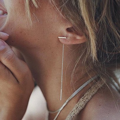 Серебряные серьги - протяжки в стиле минимализм 123105 №4