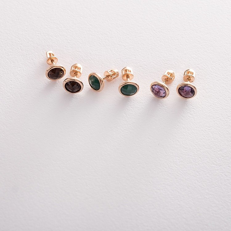 Золотые серьги - пусеты (аметист) с06323 от ювелирного магазина Оникс - 5