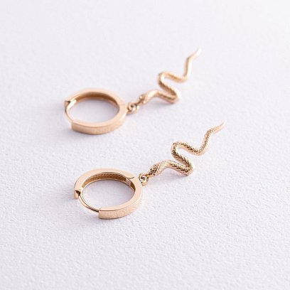 Серьги - кольца "Змеи" в желтом золоте с08022 №11