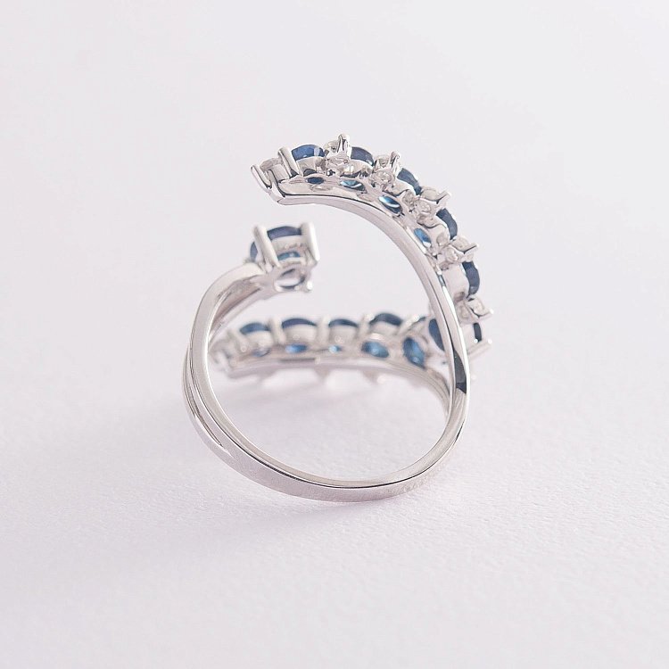 Золотое кольцо с синими сапфирами и бриллиантами кб0052ca от ювелирного магазина Оникс - 2