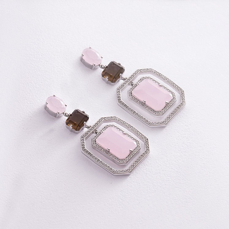 Срібні сережки з фіанітами 121288 від ювелірного магазину Онікс - 1