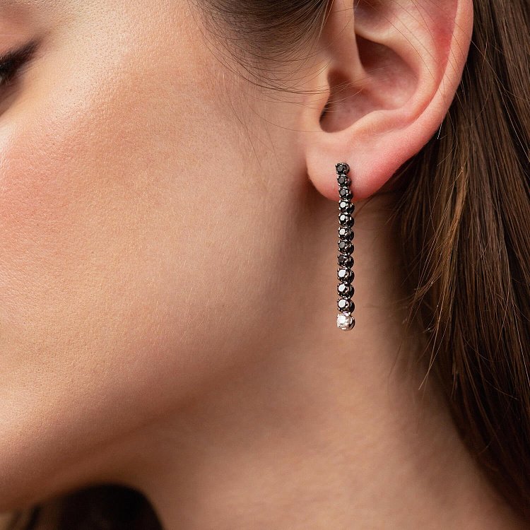 Золоті сережки з чорними та білими діамантами сб0440di від ювелірного магазину Онікс - 4