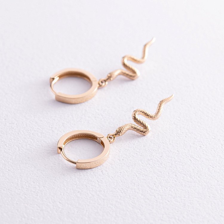 Серьги - кольца "Змеи" в желтом золоте с08022 от ювелирного магазина Оникс - 10