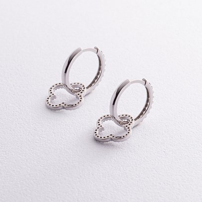 Срібні сережки - кільця "Конюшина" з фіанітами 2 в 1 OR120810 №3