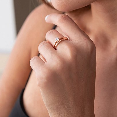 Помолвочное золотое кольцо с фианитом к06449 №2