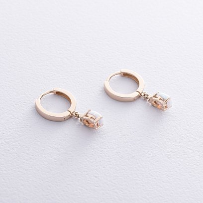 Сережки - кільця з опалом (жовте золото) с08705 №3