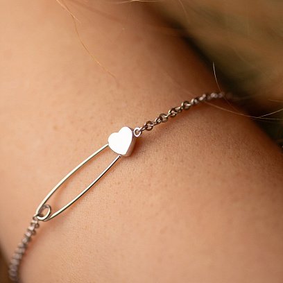 Браслет "Булавка с сердечком" в белом золоте б05446 №4