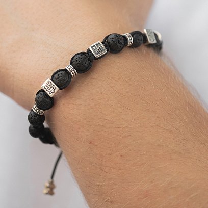 Браслет "Герб Украины - Тризуб" из вулканического камня и серебра 1290 №4