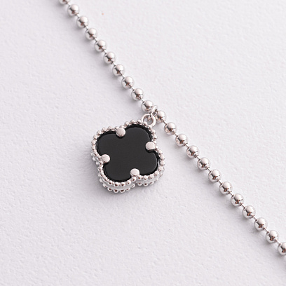 Срібний браслет "Конюшина" на ногу (онікс) 141801 №2