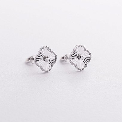 Сережки - пусети "Конюшина" в білому золоті с09359