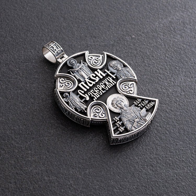 Мужской православный крест "Спас Нерукотворный. Спаси и Сохрани" (на укр. языке) из эбенового дерева и серебра 1272 от ювелирного магазина Оникс - 3