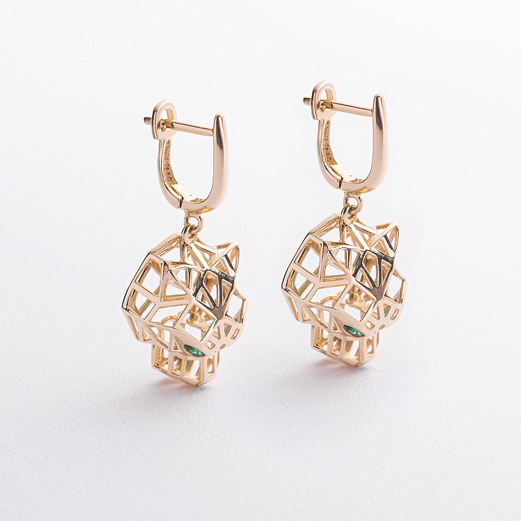 Золотые серьги "Пантеры" с фианитами с08925 от ювелирного магазина Оникс - 1